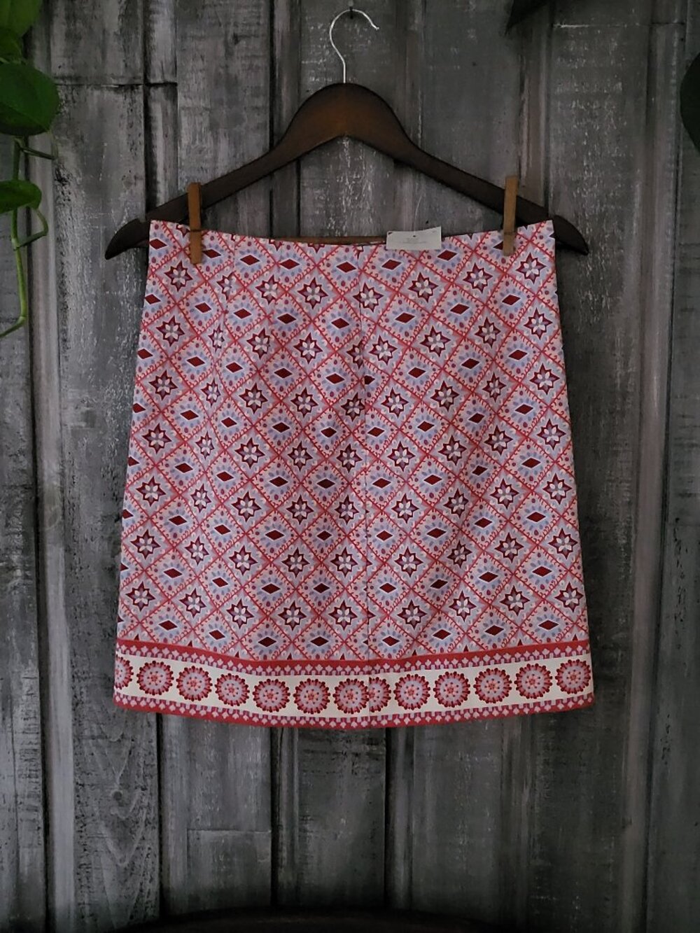 J.Crew Cotton Stretch A-Line Mini Skirt Boho Red S Geometric Medallion